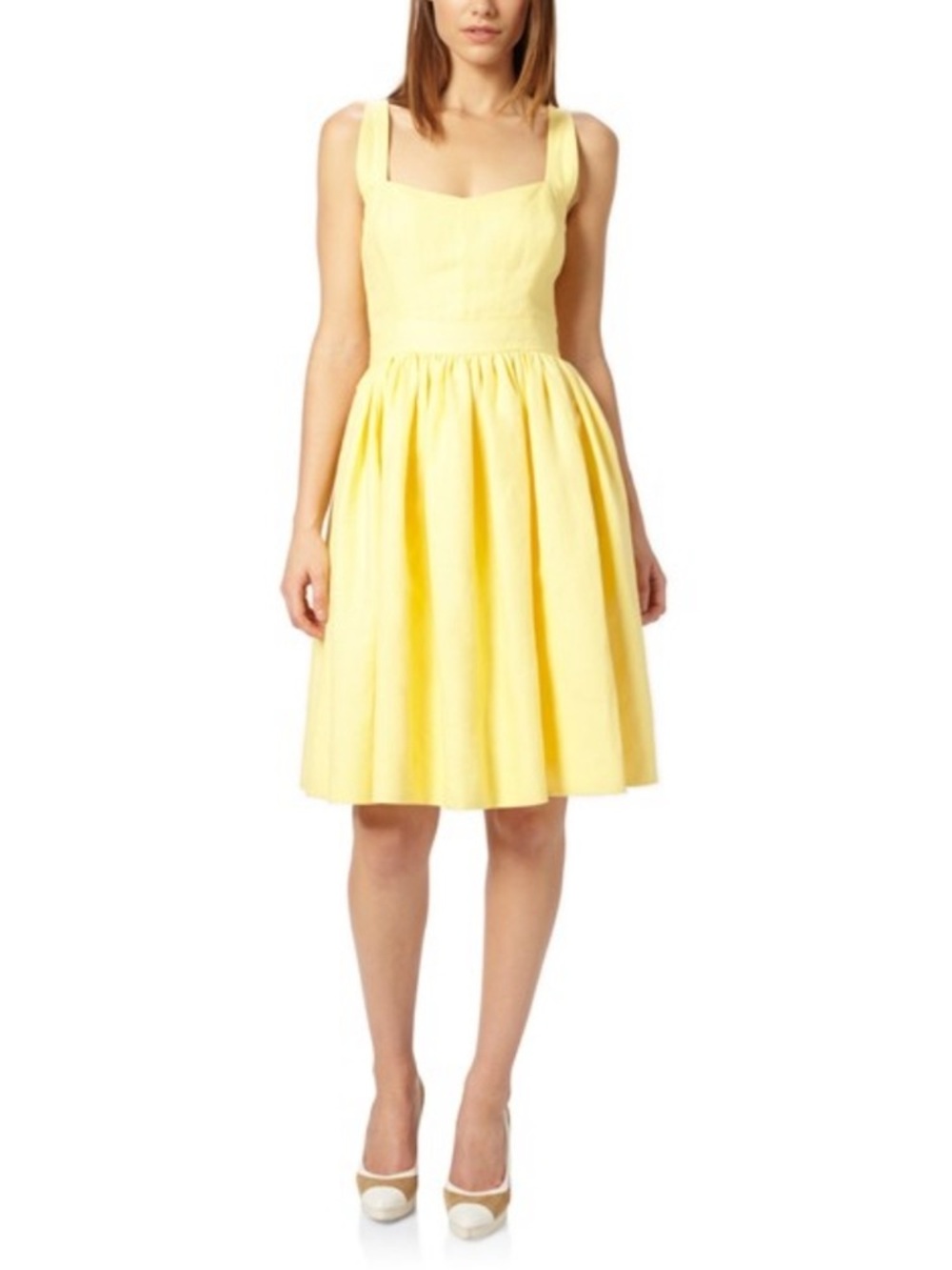 ✨ French Connection Yellow Linen Blend Fit & Flare Dress – Size US 6